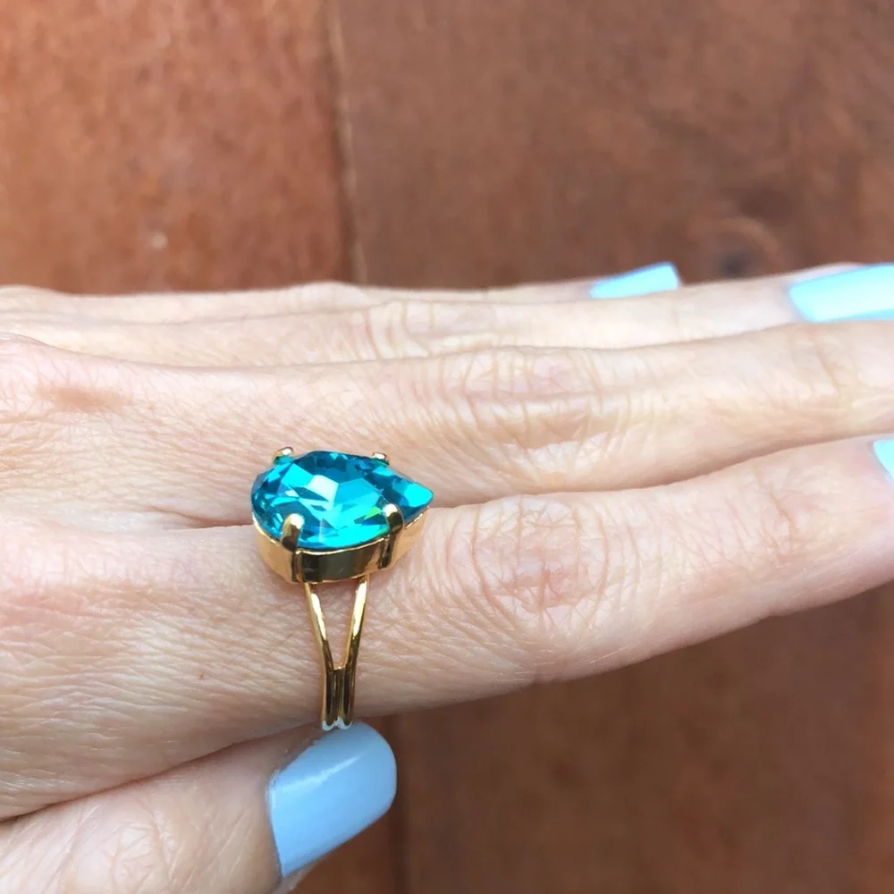 Aquamarine Pear Crystal Ring